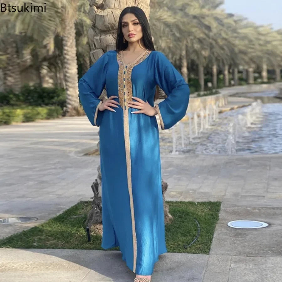 Muslim Abaya for Women Dubai Jalabiya Long Dress Islam Clothing Evening Dresses Turkey Fashion Luxury Diamond Kaftan Robe Femme