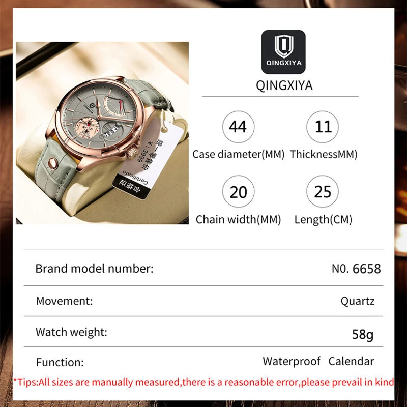 QINGXIYA Brand Luxury Business Men's Quartz Wristwatch Waterproof Date Leather Man Watch Fashion Watches For Men Reloj Hombre