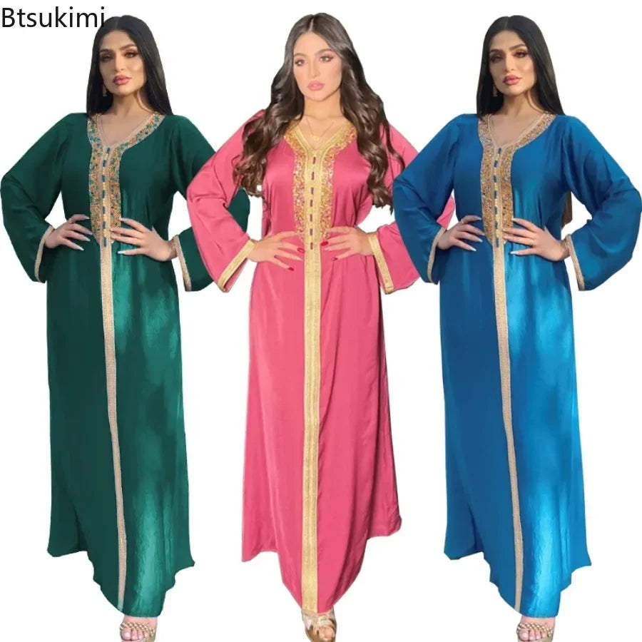 Muslim Abaya for Women Dubai Jalabiya Long Dress Islam Clothing Evening Dresses Turkey Fashion Luxury Diamond Kaftan Robe Femme