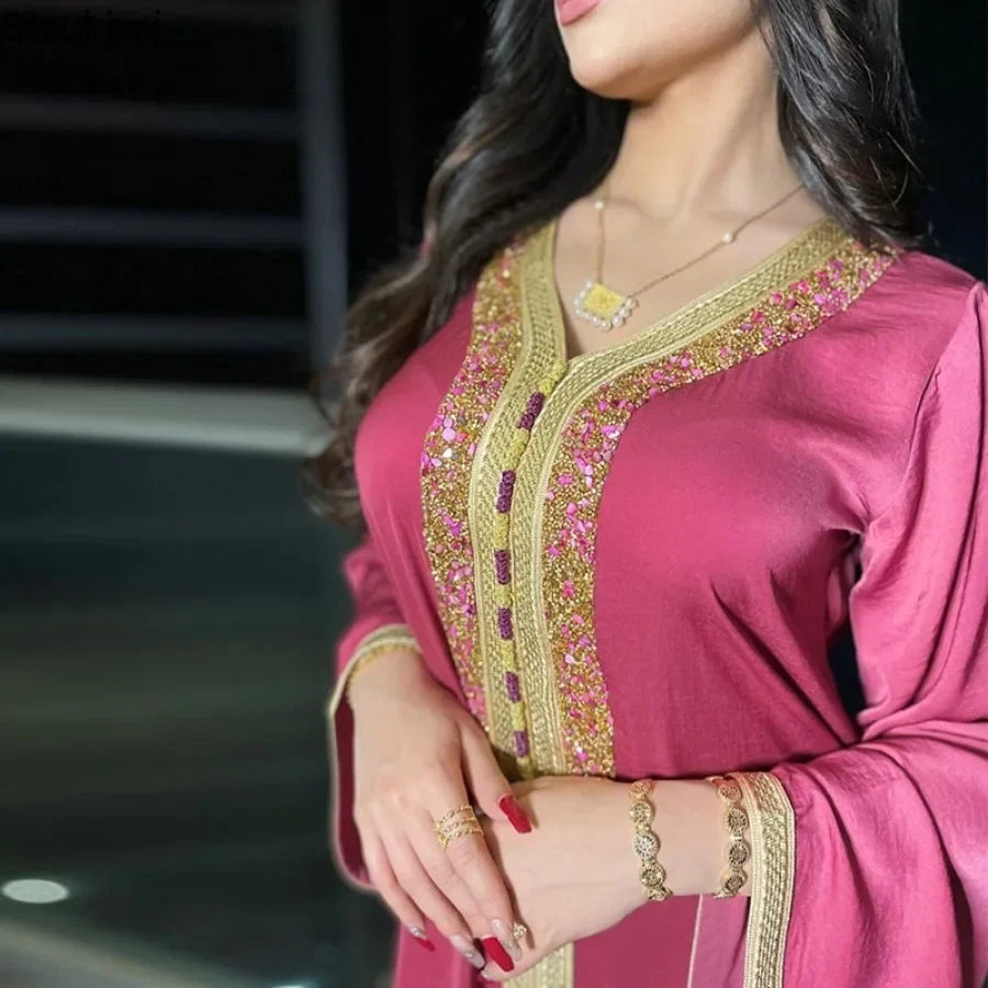 Muslim Abaya for Women Dubai Jalabiya Long Dress Islam Clothing Evening Dresses Turkey Fashion Luxury Diamond Kaftan Robe Femme