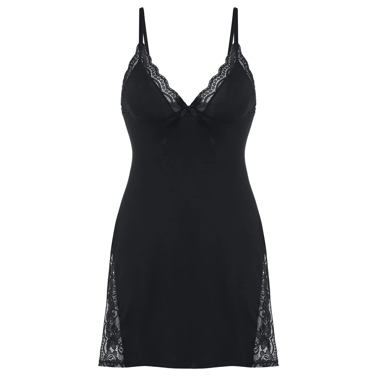 Sleepwear Women Lace Sexy Spaghetti Strap Home Clothes Solid Nighte Low Cut Sleeveless Split Nightgown Backless Ultra Mini Dress