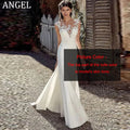 ANGEL Civil Mermaid Wedding Dress Customized Lace Scoop Neck Vestido Noiva Boho Satin White Bridal Gowns Illusion Appliques Back