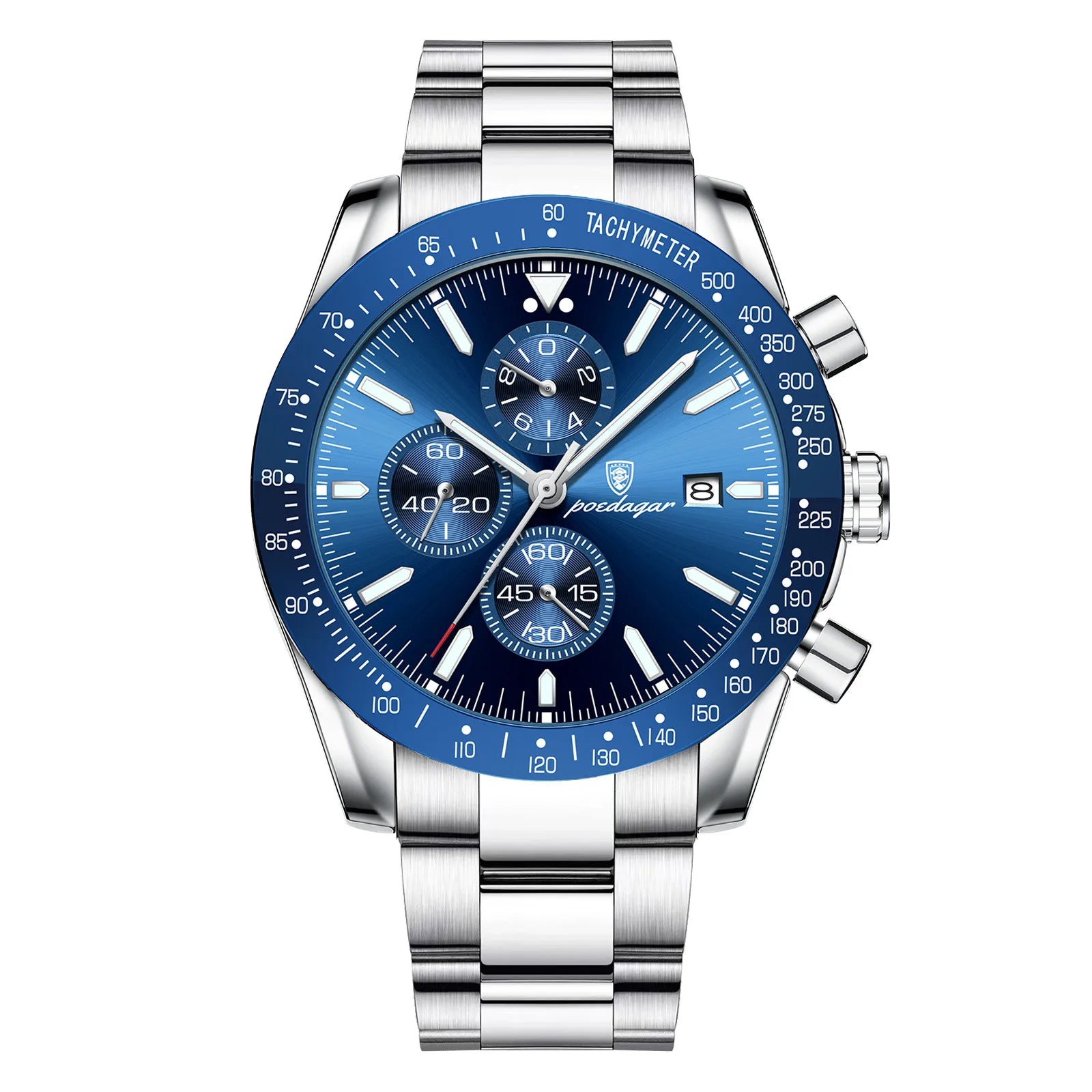 POEDAGAR Luxury Man Watch Chronograph Waterproof Luminous Date Men's Quartz Wristwatch Fashion Sport Stainless Steel Men Watches