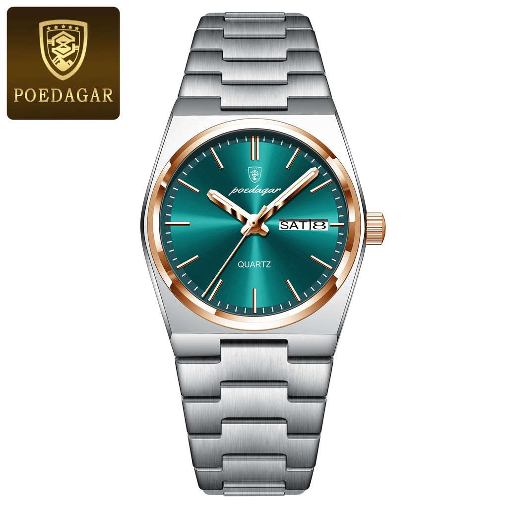 POEDAGAR Elegant Watches For Women Waterproof Luminous Date Week Ladies Watch Quartz Stainless Steel Woman's Fashion Wristwatch