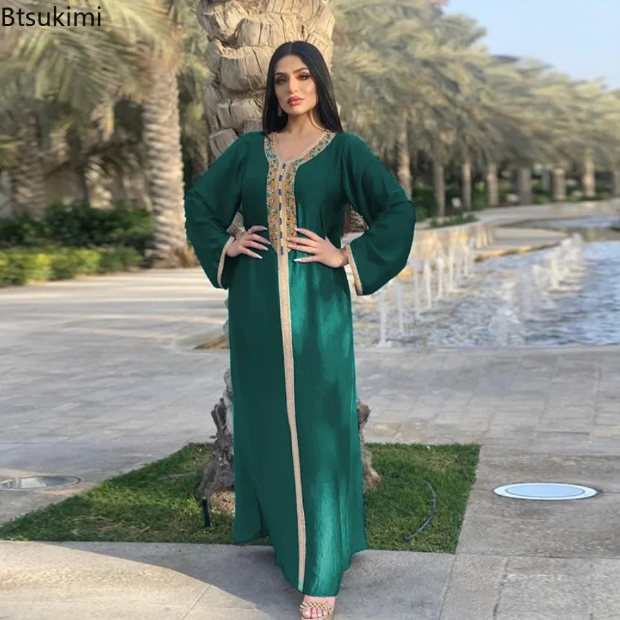 Muslim Abaya for Women Dubai Jalabiya Long Dress Islam Clothing Evening Dresses Turkey Fashion Luxury Diamond Kaftan Robe Femme