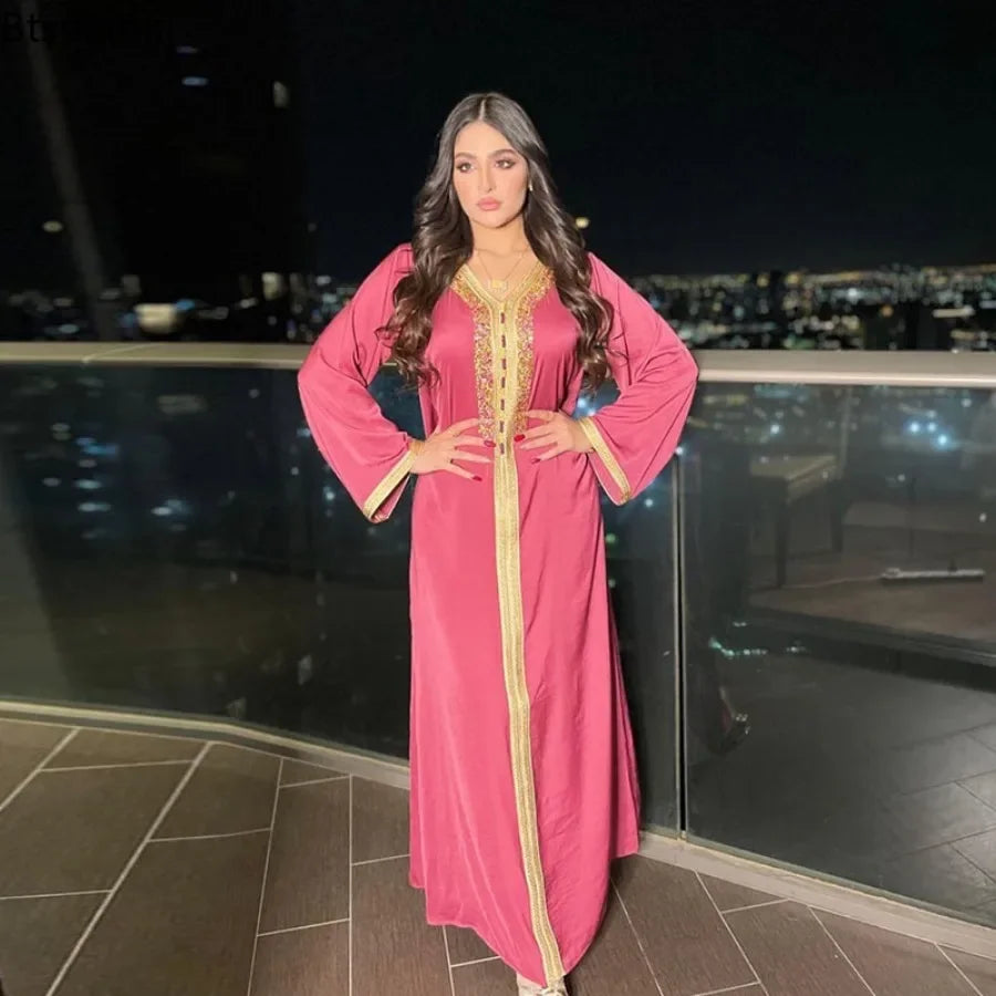 Muslim Abaya for Women Dubai Jalabiya Long Dress Islam Clothing Evening Dresses Turkey Fashion Luxury Diamond Kaftan Robe Femme