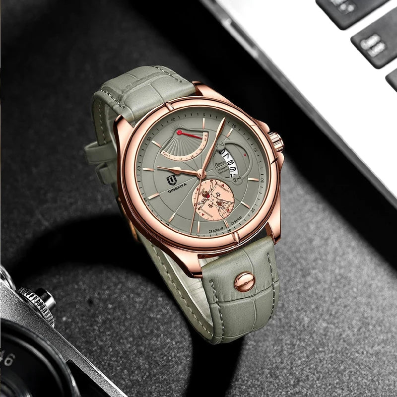 QINGXIYA Brand Luxury Business Men's Quartz Wristwatch Waterproof Date Leather Man Watch Fashion Watches For Men Reloj Hombre