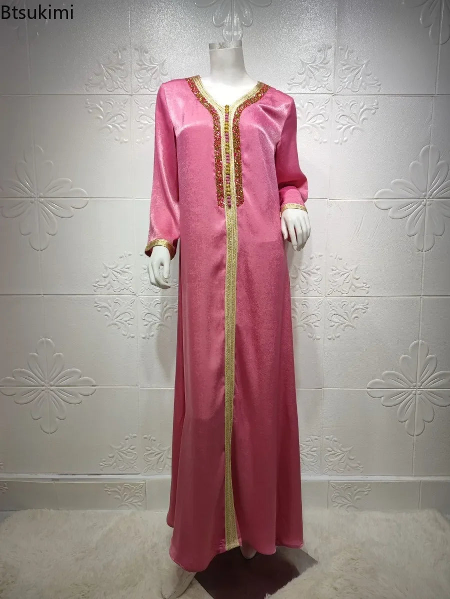 Muslim Abaya for Women Dubai Jalabiya Long Dress Islam Clothing Evening Dresses Turkey Fashion Luxury Diamond Kaftan Robe Femme