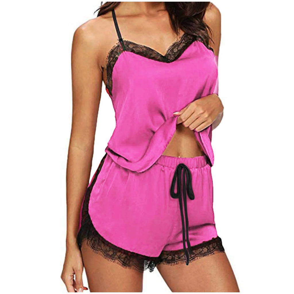 Luxury Satin Pajama Set, Elegant Women Sleepwear,Soft Lace Pajama Set