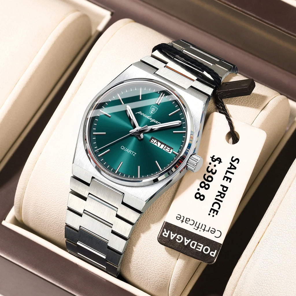 POEDAGAR Elegant Watches For Women Waterproof Luminous Date Week Ladies Watch Quartz Stainless Steel Woman's Fashion Wristwatch