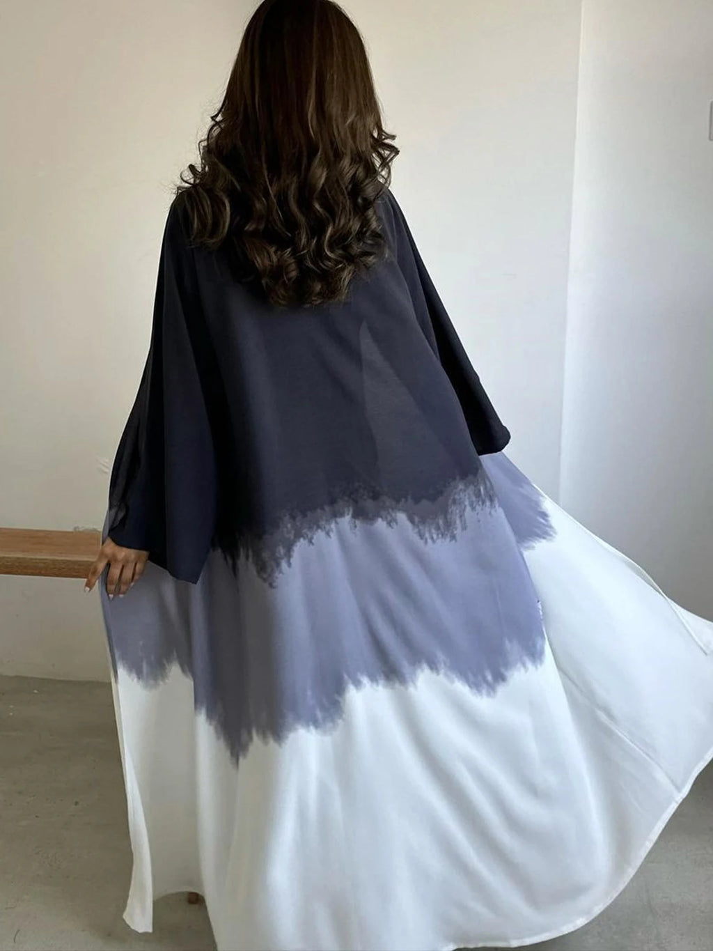 Abaya Fashion Midi Dress for Women; Middle East Muslim Long Robe with Tie-Dye Printed Cape for Spring and Summer
