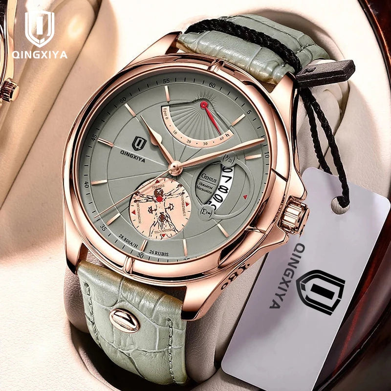QINGXIYA Brand Luxury Business Men's Quartz Wristwatch Waterproof Date Leather Man Watch Fashion Watches For Men Reloj Hombre
