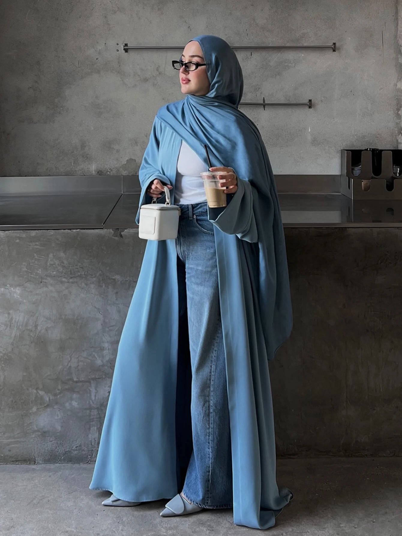 Elegant Women's Long Abaya in a beautiful hue, featuring a comfortable Woven Fabric with Regular Long Sleeves and a slight stret
